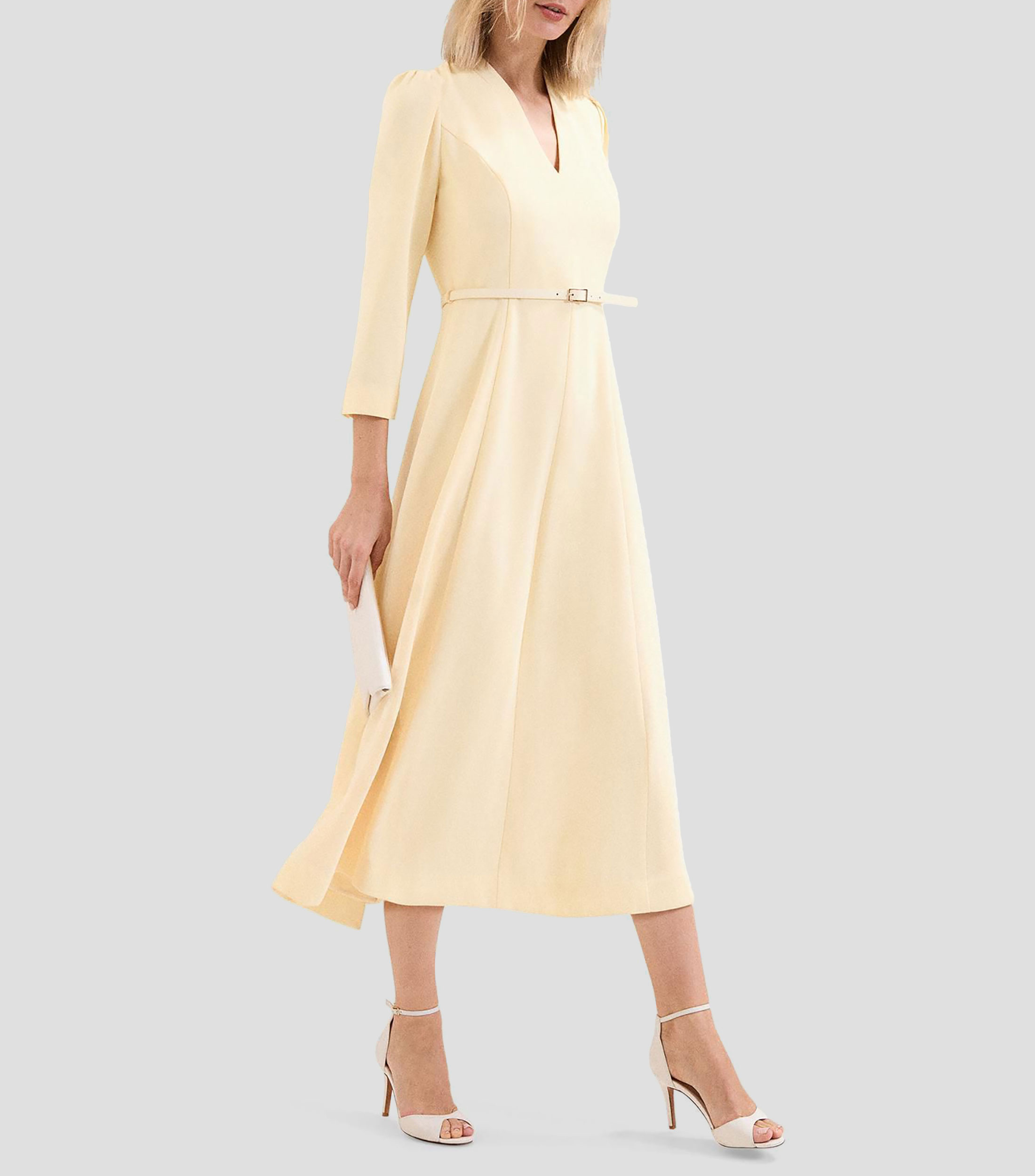 Vestido midi manga 7/8 liso Mujer